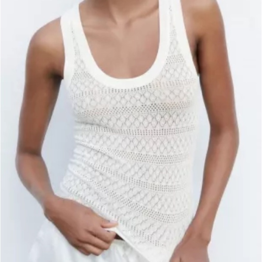 Zara White Pointelle Tank Top